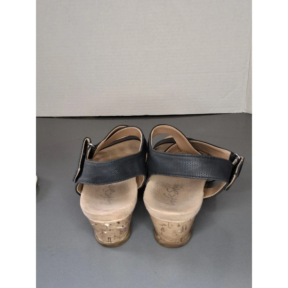 LifeStride Velocity Womens Black Strappy Cork Wedge Sandals Size 6.5 M